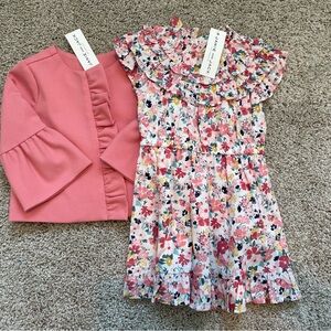 Janie and Jack Pink Floral Dress with Ruffled Jacket